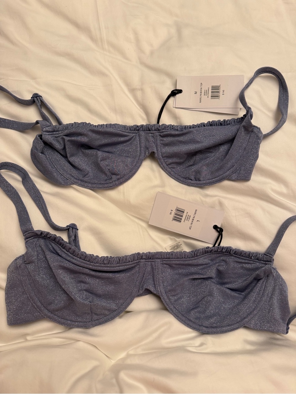 Onia NWT Marilyn top MEDIUM OR LARGE Shimmery PERIWINKLE Balconette Bikini Top